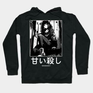 Japanese Goth Stylish Anime Girl Manga Aesthetic Streetwear Black and White Hoodie